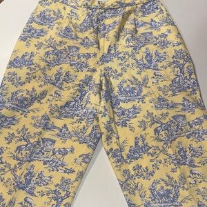 Beautiful Vintage Blue and Yellow‎ Toile Print Women's Trousers 100% Cotton!